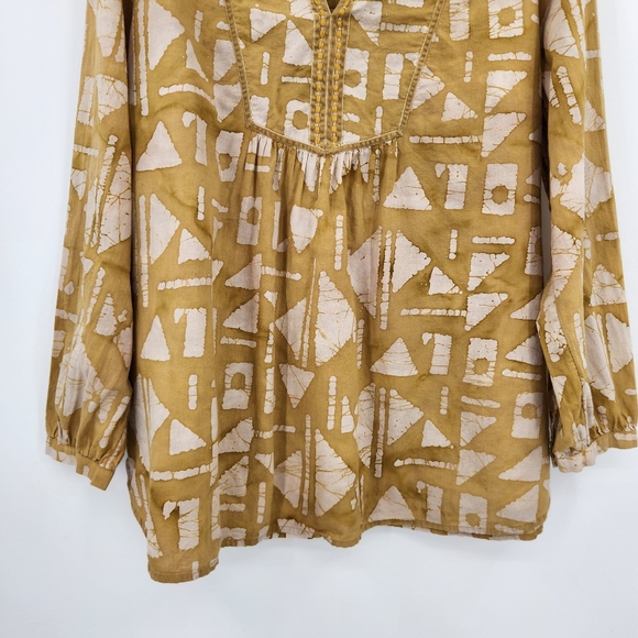 J. Jill Elements Long Sleeve Boho Printed Top Womens Size Large V Neck Mustard - Picture 3 of 8